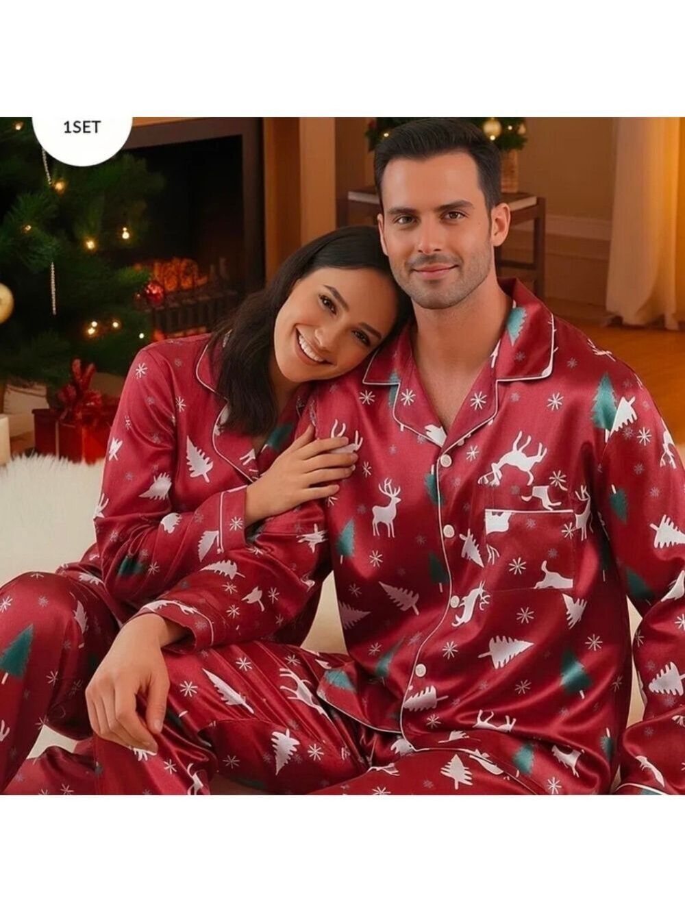 Couples Matching Festive Red Holiday Pajama Sets